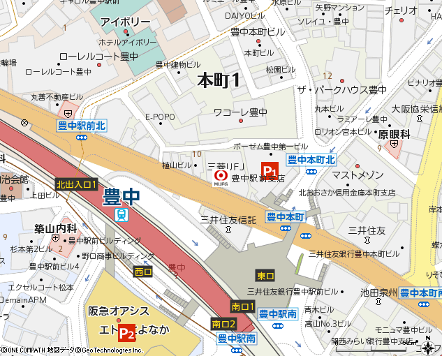 豊中駅前支店付近の地図